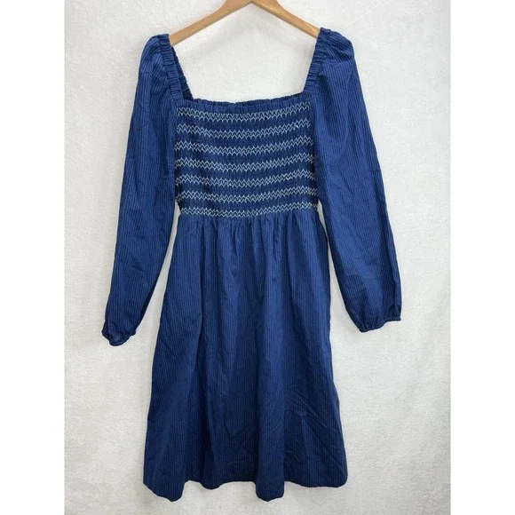 Draper James RSVP Puff Sleeve Smocked Bodice Blue Stripe Dress Size XL - Picture 6 of 9